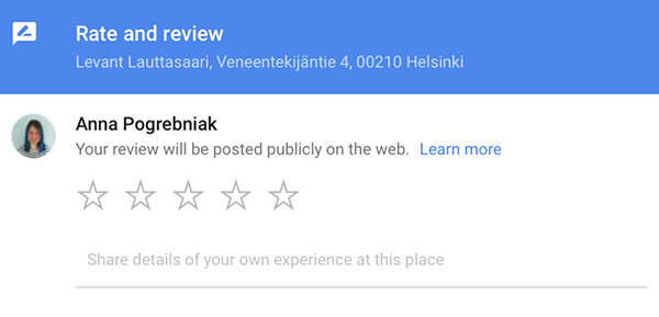 Example of CSAT for Google reviews