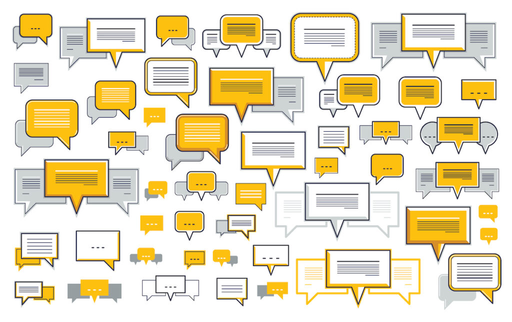 Customer feedback, different speech bubbles.
